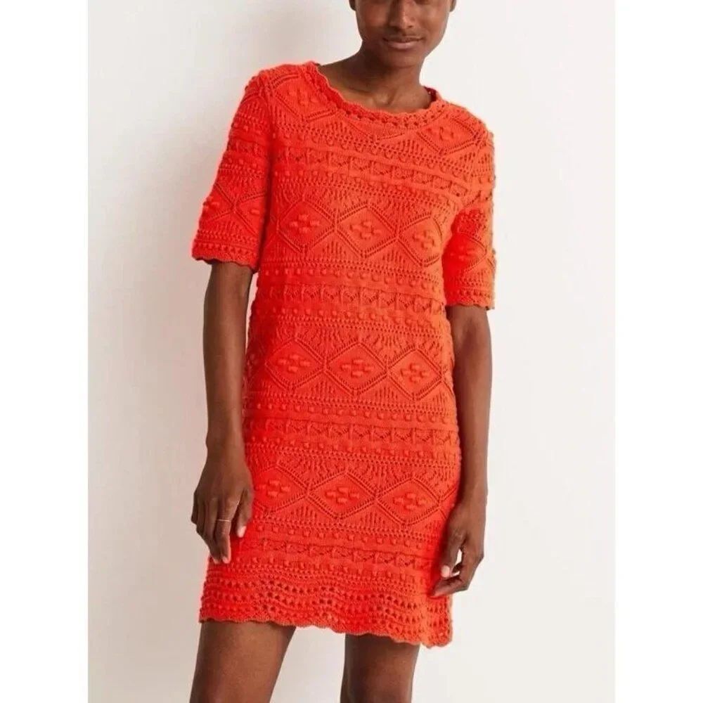 Boden Womens Shift Dress UK 8L US 4L Red Knit Crochet Mini Textured D0133 NWT